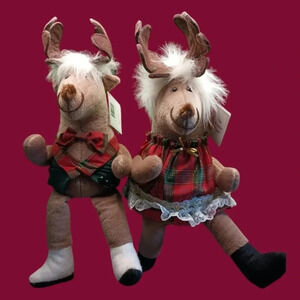 The reindeer people vtg christmas moose plush musical doll set of 2 boy/girl